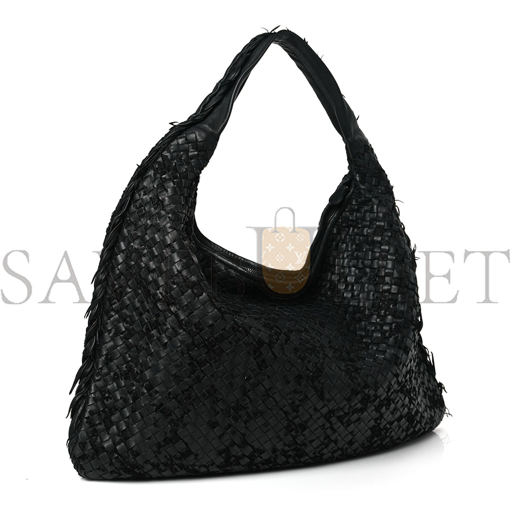 BOTTEGA VENETA NAPPA VELOURS INTRECCIATO FUZZY MEDIUM VENETA HOBO BLACK  (38*24*3cm)